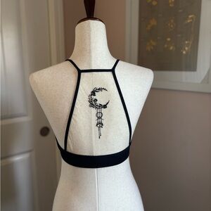 Black Bralette with Moon Embroidery, New without Tags